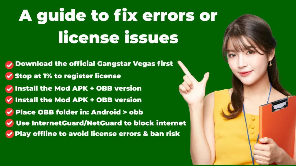 A guide to fix errors or license issues in gangster vegas mod apk